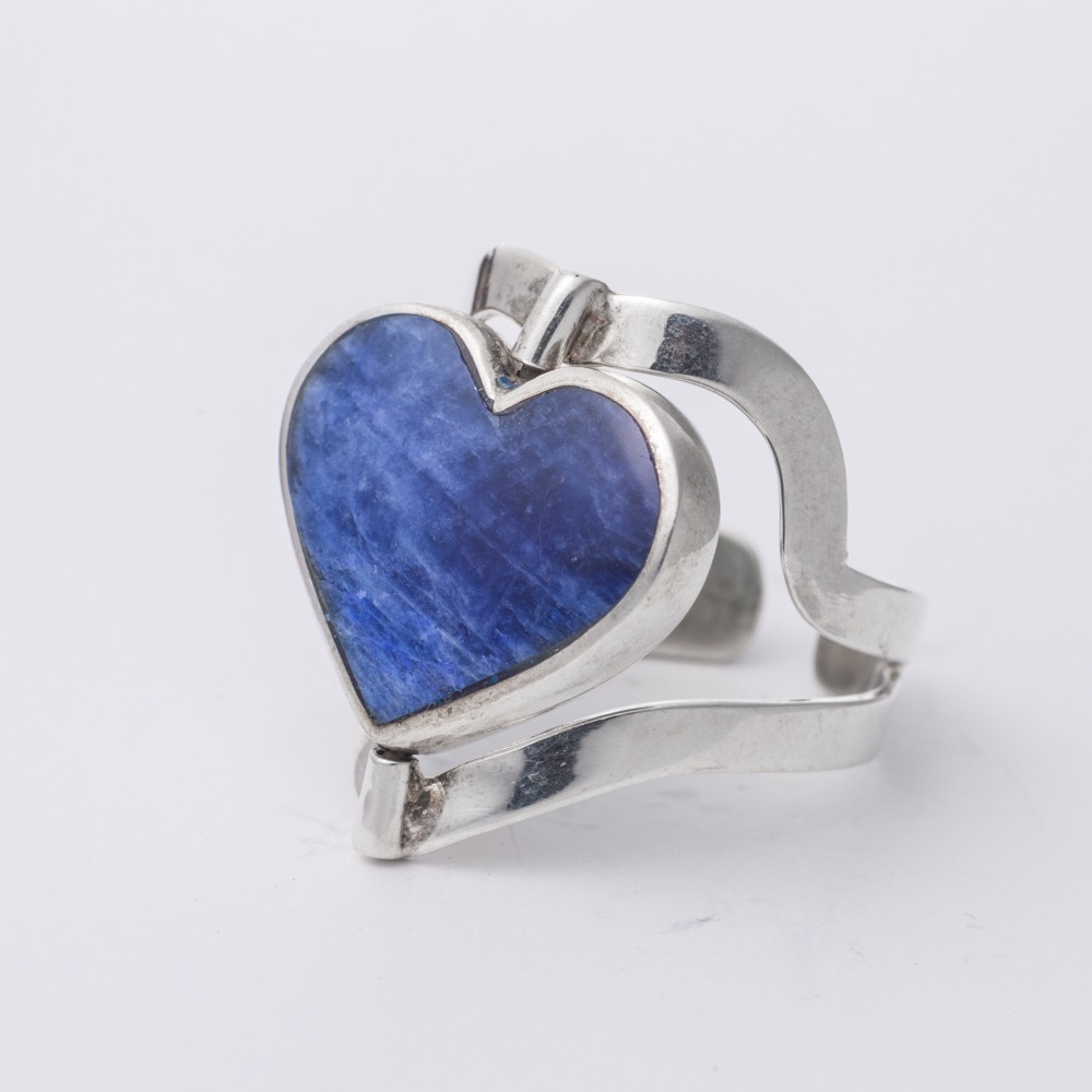 Sterling Silver Peruvian Double-sided Blue Heart Ring 7-8 Adjustable